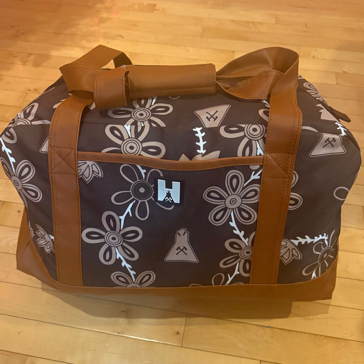 Brown Floral Duffle Bag